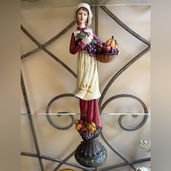 THANKSGIVING MIDWEST OF CANNON FALLS RESIN PILGRAM WOMAN FIGURINE 12” Vntg - Picture 3 of 16